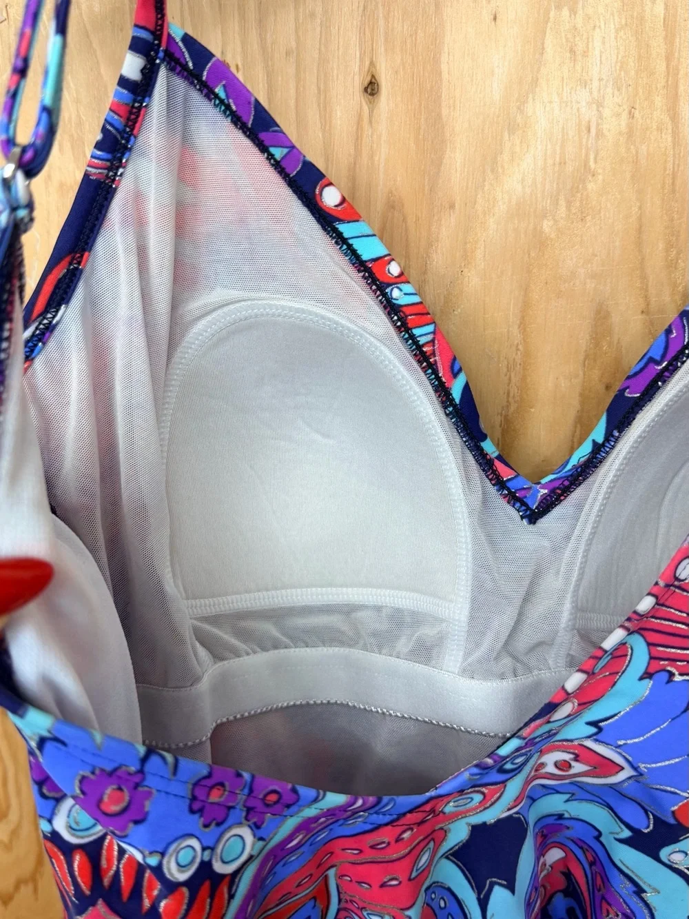 Swim Solutions Paisley Tummy Control V-Neck One-Piece Swimsuit Size 12 - Picture 4 of 7